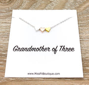 Grandmother of 3, Tiny Three Hearts Necklace with Card, Gift from Daughters, Grandma Necklace, Birthday Gift, Gift from Grandkids