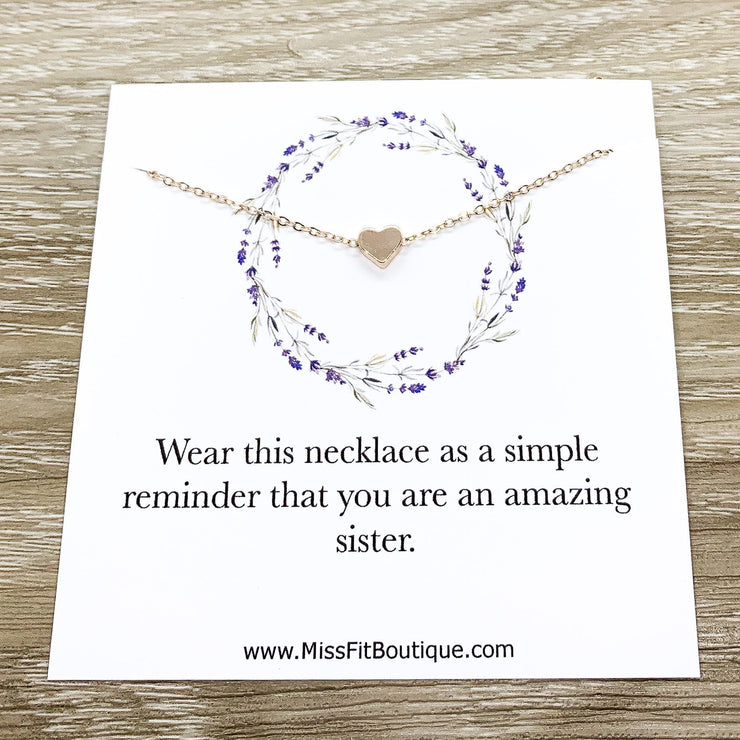 Gift for Sister Gift, Tiny Heart Pendant Necklace, Amazing Sister Card, Sisters Jewelry, Sisterhood, Unbiological Sister Jewelry