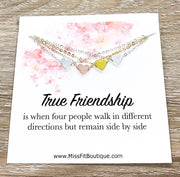 True Friendship Quote, Tiny Heart Pendant Necklace Set for 4, Matching Necklaces, Best Friend Gift, Gift for Friend, Simple Reminders