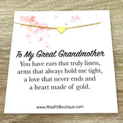 Great-Grandmother Quote, Sentimental Card, Great-Grandma Necklace, Tiny Heart Necklace, Gift from Great-Grandchildren, Great-Granddaughter