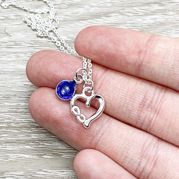 Daughter Necklace, Silver Heart Pendant, Infinity Necklace, Personalized Jewelry, Custom Message Card, Gift from Mom, Birthday Gift
