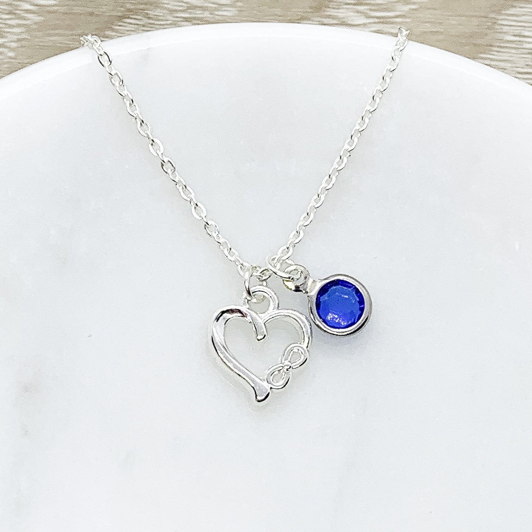 Daughter Necklace, Silver Heart Pendant, Infinity Necklace, Personalized Jewelry, Custom Message Card, Gift from Mom, Birthday Gift