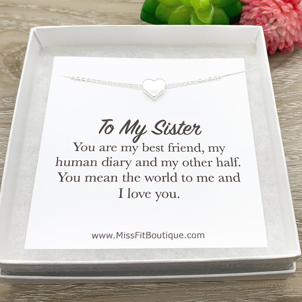 Rose Gold Heart Pendant Necklace, Sister Quote Card, Sisters Jewelry, Sisterhood, Gift for my Sister, Birthday Gift for Her