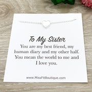 Rose Gold Heart Pendant Necklace, Sister Quote Card, Sisters Jewelry, Sisterhood, Gift for my Sister, Birthday Gift for Her