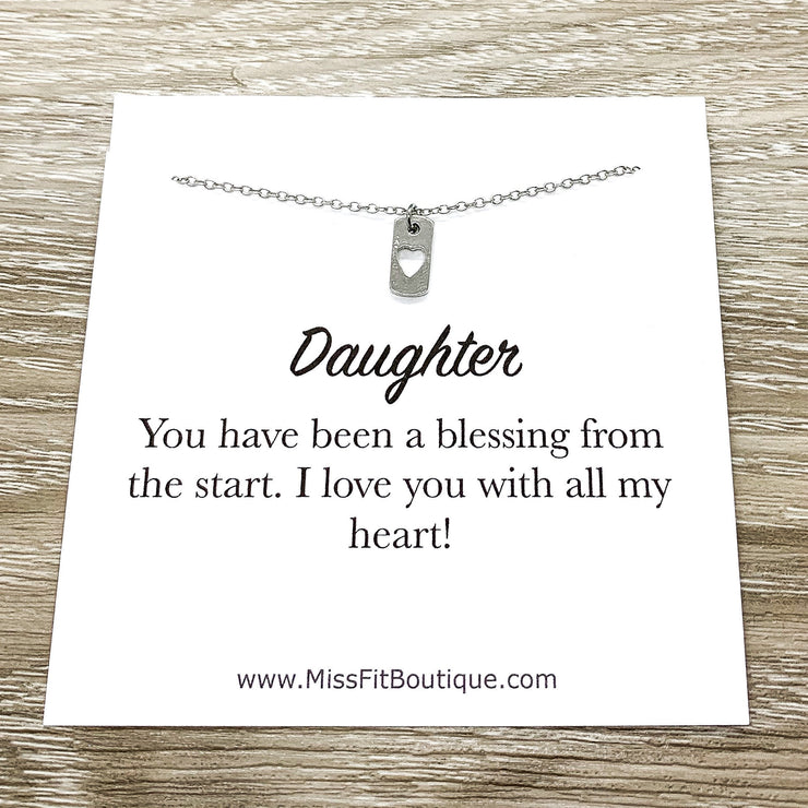 Gift for Daughter, Personalized Necklace with Card, Tiny Heart Pendant, Gift from Mom, Bonus Daughter Birthday Gift
