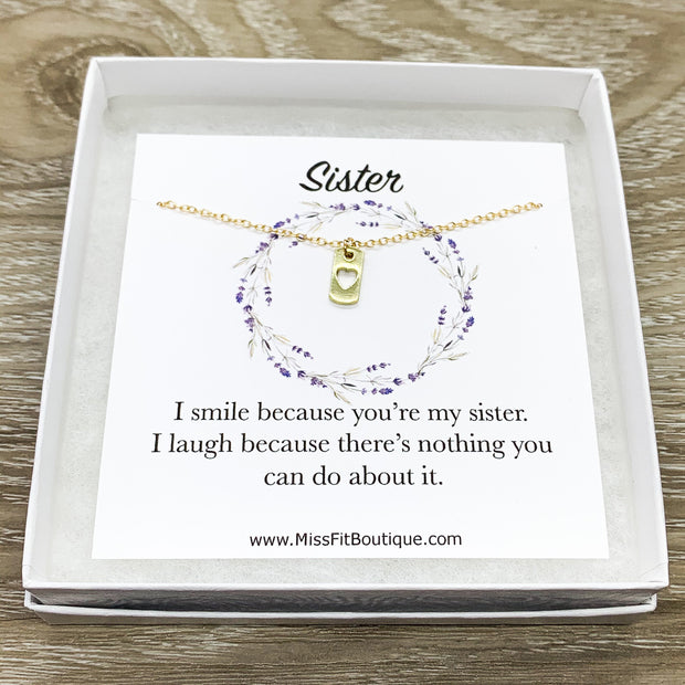 Sisters Necklace, Tiny Heart Dog Tag Pendants, Big Sister Gift, Dainty Necklace, Little Sister Gift, Gift for Sister, Simple Reminder Gift