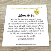 Card for Mom To Be, Tiny Heart Necklace with Footprints, Expectant Mother Gift, Motherhood Keepsake, Gift for New Mommy, Thoughtful