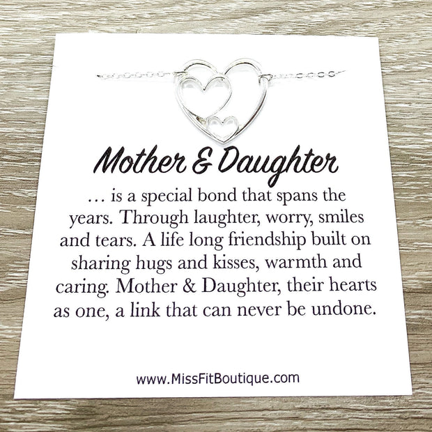 Mother Daughter Necklace with Box, Silver Hearts Necklace, Motherhood Gift, Mom Daughter Bonding, Gift for Daughter, Gift for Mom