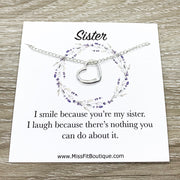 Sister Necklace, Heart Pendant, Big Sister Gift, Dainty Necklace, Little Sister Gift, Gift for Sister, Simple Reminder Gift, Birthday Gift