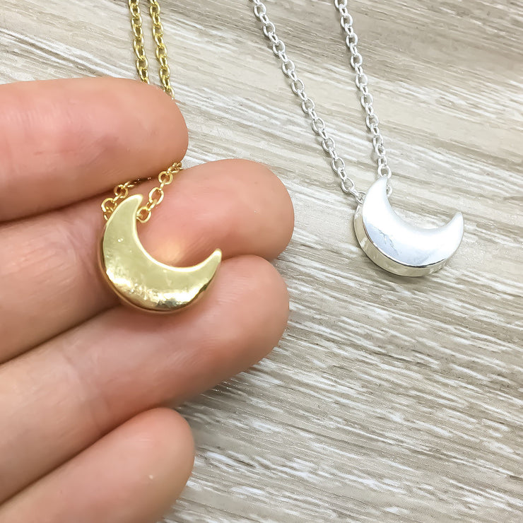 Tiny Crescent Moon Necklace with Card, I Am Your Moon Quote, Minimalist Jewelry, Inspirational Jewelry, Thinking of You Gift, Anniversary