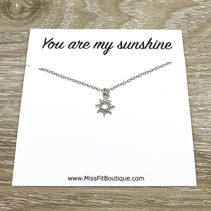 You Are My Sunshine Gift, Silver Tiny Sun Pendant, Dainty Necklace, Gifts for Her, Birthday, Gift for Best Friend, Simple Reminders Jewelry
