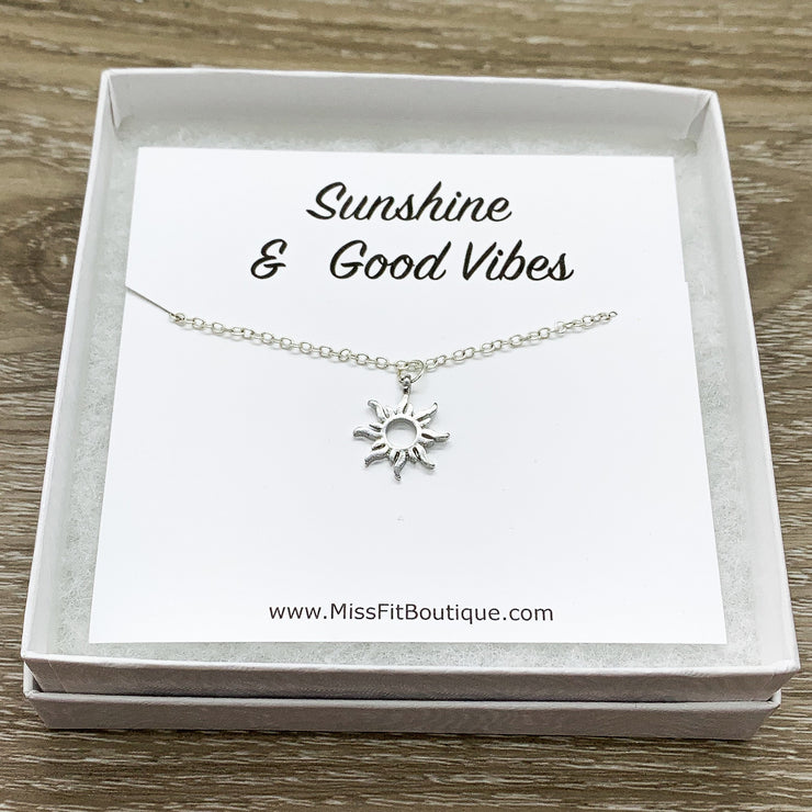 Sunshine Necklace, Silver Sun Pendant, Good Vibes Gift, Dainty Necklace, Minimal Necklace, Gifts for Her, Friendship Necklace, Celestial