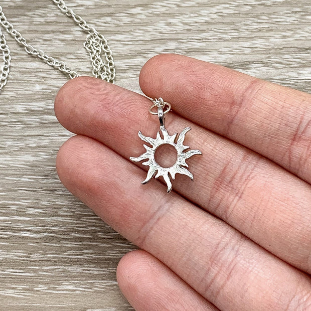 Sunshine Necklace, Silver Sun Pendant, Good Vibes Gift, Dainty Necklace, Minimal Necklace, Gifts for Her, Friendship Necklace, Celestial