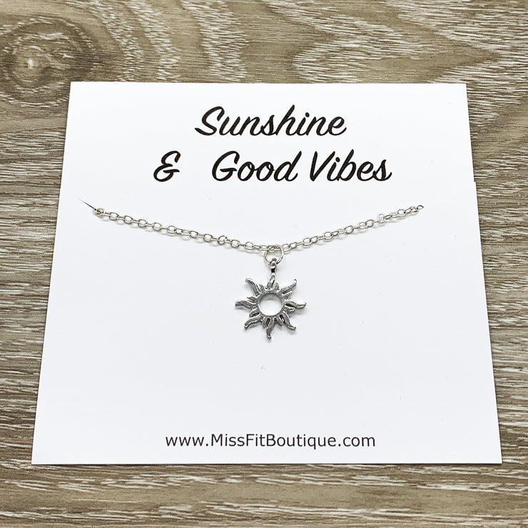 Sunshine Necklace, Silver Sun Pendant, Good Vibes Gift, Dainty Necklace, Minimal Necklace, Gifts for Her, Friendship Necklace, Celestial