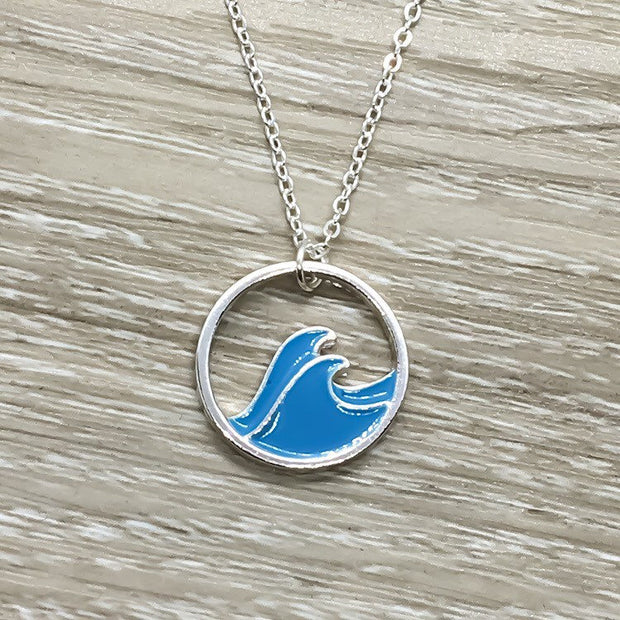 Blue Wave Necklace, Swimming Necklace, Surfing Gift, Sea Life Gift, Beach Lover Necklace, Tropical Gift, Ocean Necklace, Water Lover Gift