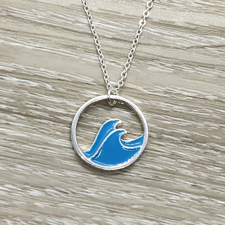 Blue Wave Necklace, Waves of Life Quote, Uplifting Gift, Inspirational Gift, Beach Lover Necklace, Tropical Gift, Ocean Necklace