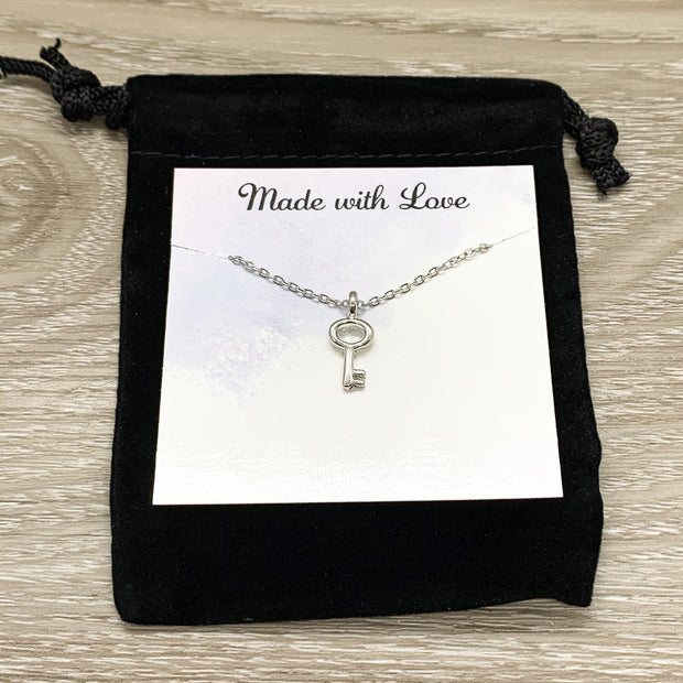 Dainty Key Necklace, Minimalist Jewelry, Gift for BestFriend, Friendship Necklace, Tiny Key Shaped Pendant, Skeleton Key Charm, Student Gift