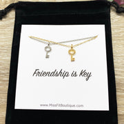 Tiny Key Necklace Set for 2, Friendship is Key, Personalized Necklace with Card,  Gift for Best Friend, Matching Necklaces, Friendship Gift