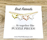 Best Friends Necklace Set for 4, Matching Puzzle Necklaces, Puzzle Jewelry Rose Gold, Friendship Quote Card, Friends Gift, Shareable Jewelry