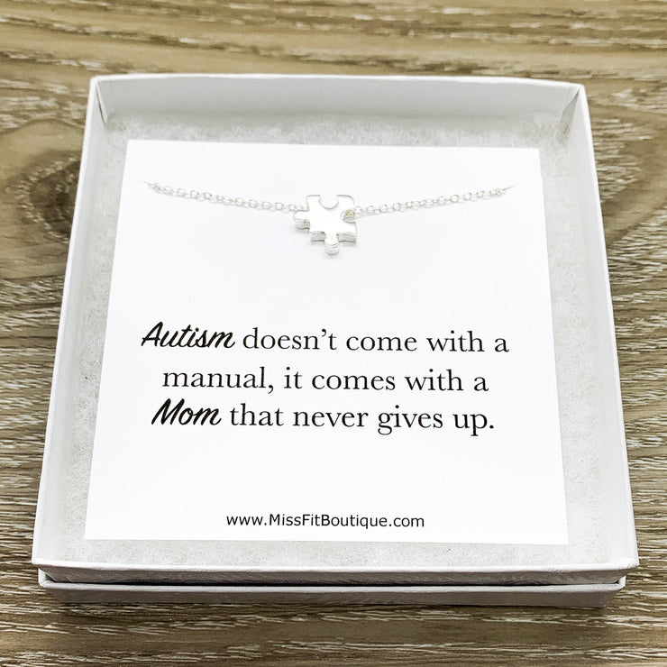 Motherhood Necklace, Autism Mom Gift, Rose Gold Puzzle Necklace, Silver Puzzle Jewelry, Autism Awareness Necklace, Jigsaw Puzzle Gift