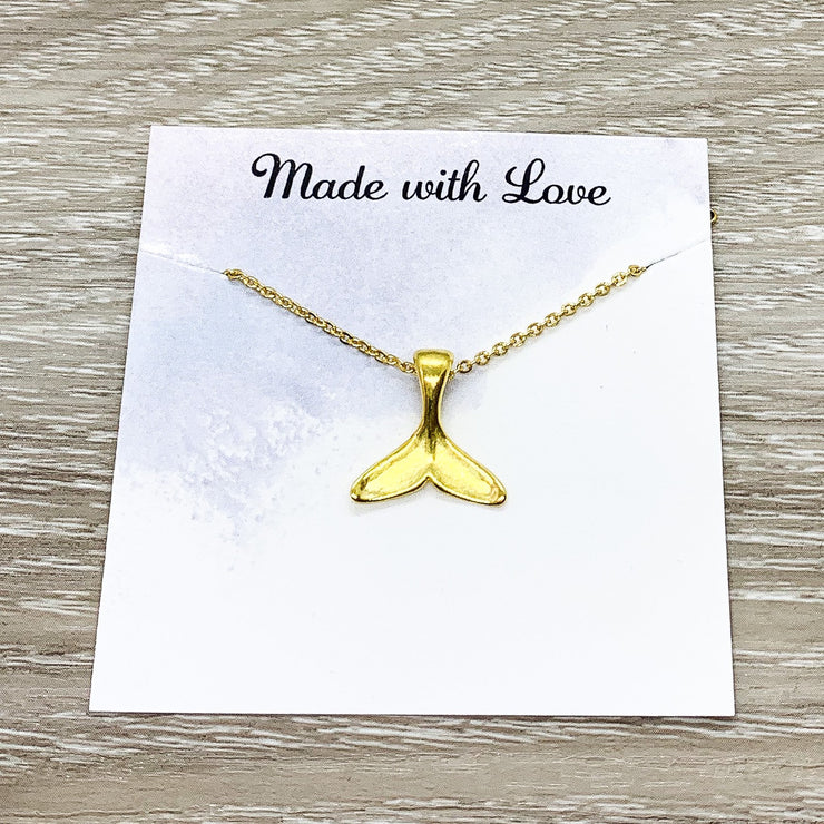 Tiny Dolphin Tail Necklace, Whale Jewelry Gift, Rose Gold Fish Tail Necklace, Beach Necklace, Minimalist Gift, Ocean Gift, Mermaid Necklace