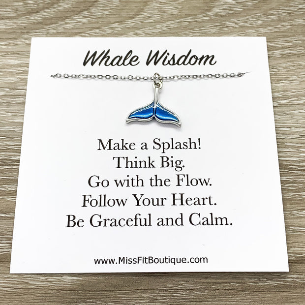 Whale Wisdom Quote, Whale Jewelry Gift, Blue Whale Tail Necklace, Beach Necklace, Minimalist Gift, Ocean Gift, Friendship Necklace