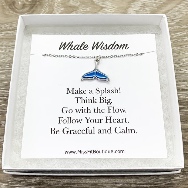 Whale Wisdom Quote, Whale Jewelry Gift, Blue Whale Tail Necklace, Beach Necklace, Minimalist Gift, Ocean Gift, Friendship Necklace