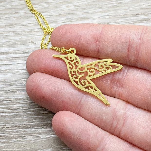 Hummingbird Necklace with Card, Bird Jewelry, Inspirational Gift, Nature Jewelry, Bird Lover Gift, Friendship Gift, Layering Necklace