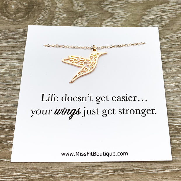 Hummingbird Necklace with Card, Bird Jewelry, Inspirational Gift, Nature Jewelry, Bird Lover Gift, Friendship Gift, Layering Necklace