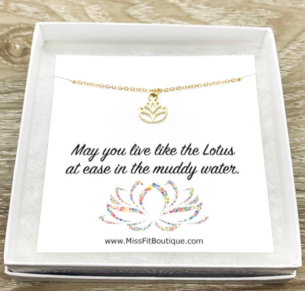 Silver Lotus Flower Necklace, Like a Lotus Flower Quote Card, Dainty Flower Necklace, Lotus Pendant, Yoga Jewelry, Inspirational Gift