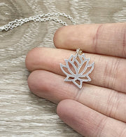 Dainty Lotus Flower Necklace, Recovery Jewelry, Support Gift, Lotus Flower Quote Card, Lotus Pendant, Thinking of You, Inspirational Gift
