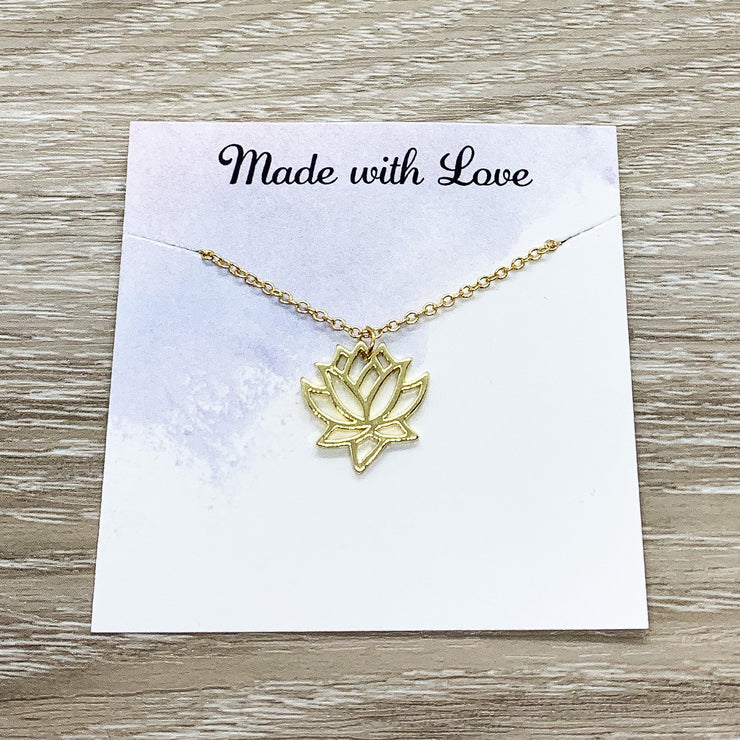 Lotus Flower Necklace, Minimalist Jewelry, Dainty Flower Necklace, Lotus Pendant, Namaste Jewelry, Yoga Teacher Gift, Ohm Jewelry