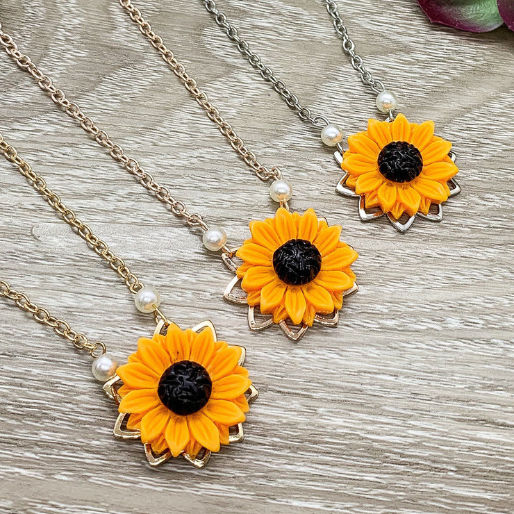 Large Sunflower Necklace, Yellow Flower Jewelry, Friendship Necklace, Floral Jewelry, Nature Gifts, Best Friend Gift, Necklace with Meaning