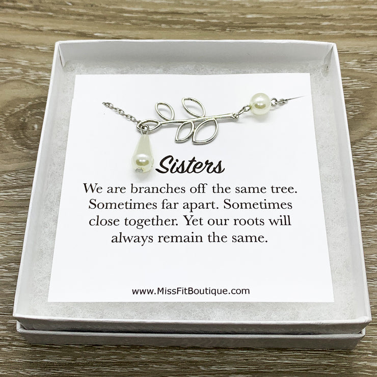 Y Lariat Branch Necklace Silver, Sisters Jewelry, Branches Off the Same Tree Quote, Gift for Little Sister, Nature Lover Gift, Birthday Gift