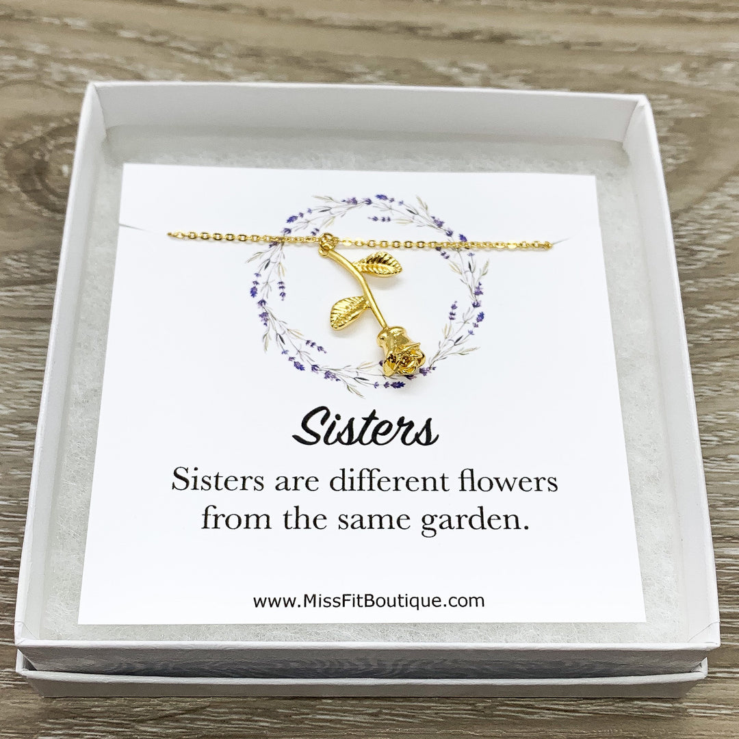 Tiny Rose Necklace, Rose Gold Flower Jewelry, Sisters Necklace, Floral Jewelry, Nature Gifts, Gift from Big Sister, Meaningful Gift