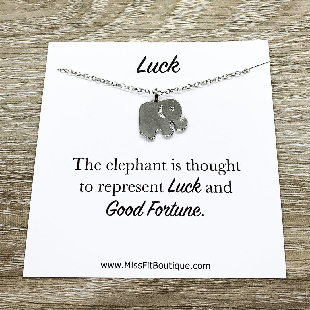 Lucky Elephant Necklace with Card, Lucky Charm Pendant, Good Fortune Gift, Spirit Animal Gift, Spiritual Jewelry, Gift for Friend, Birthday