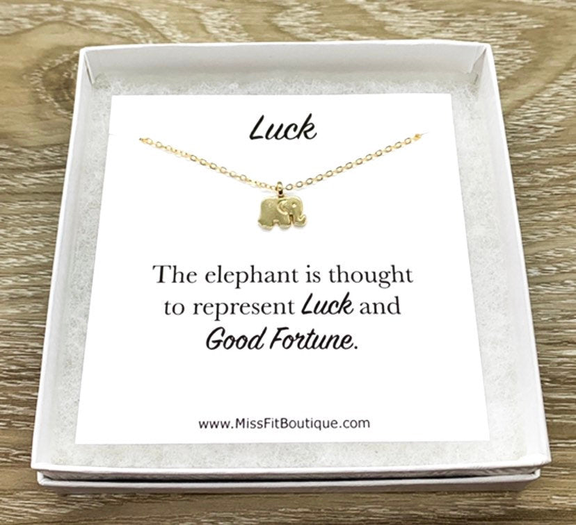 Lucky Elephant Necklace with Card, Lucky Charm Pendant, Good Fortune Gift, Spirit Animal Gift, Spiritual Jewelry, Gift for Friend, Birthday