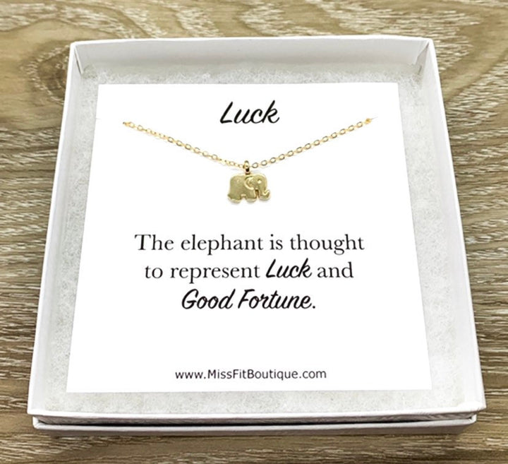 Lucky Elephant Necklace with Card, Lucky Charm Pendant, Good Fortune Gift, Spirit Animal Gift, Spiritual Jewelry, Gift for Friend, Birthday