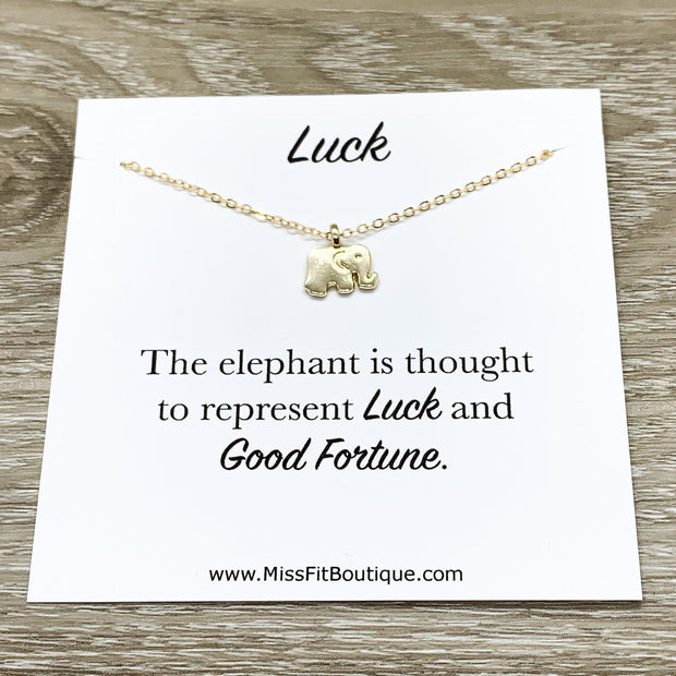 Lucky Elephant Necklace with Card, Lucky Charm Pendant, Good Fortune Gift, Spirit Animal Gift, Spiritual Jewelry, Gift for Friend, Birthday