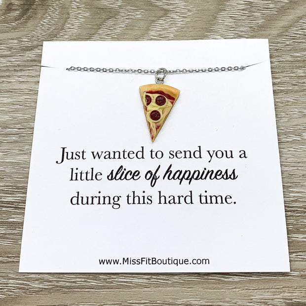 Tiny Pizza Necklace, Slice of Happiness Card, Miniature Pizza Slice Charm, Friendship Necklace, Thoughtful Friends Gift, Pizza Jewelry