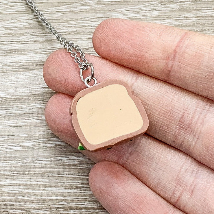 Tiny Avocado Toast Charm Necklace, Miniature Food Necklace, Friendship Gift, Cute Friends Birthday, Health Nut Gift, Vegetarian Necklace