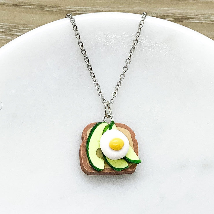 Tiny Avocado Toast Charm Necklace, Go Together Like Avocado & Toast Card, Miniature Food Necklace, Friendship Gift, Cute Friends Birthday