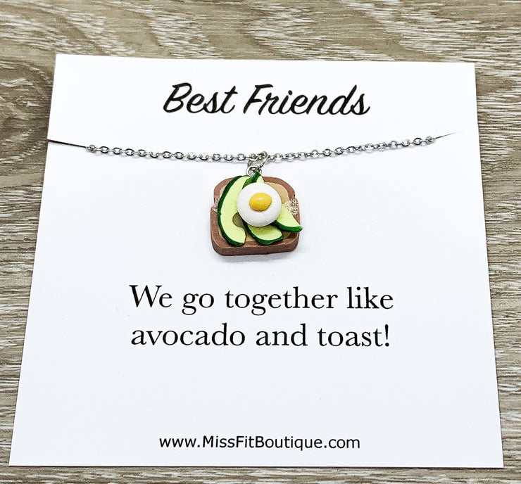 Tiny Avocado Toast Charm Necklace, Go Together Like Avocado & Toast Card, Miniature Food Necklace, Friendship Gift, Cute Friends Birthday