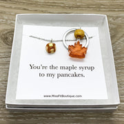 You’re The Maple Syrup to My Pancakes, Matching Necklace & Keychain Set for 2, Realistic Food Charms, Friendship Gifts, Gift for Best Friend