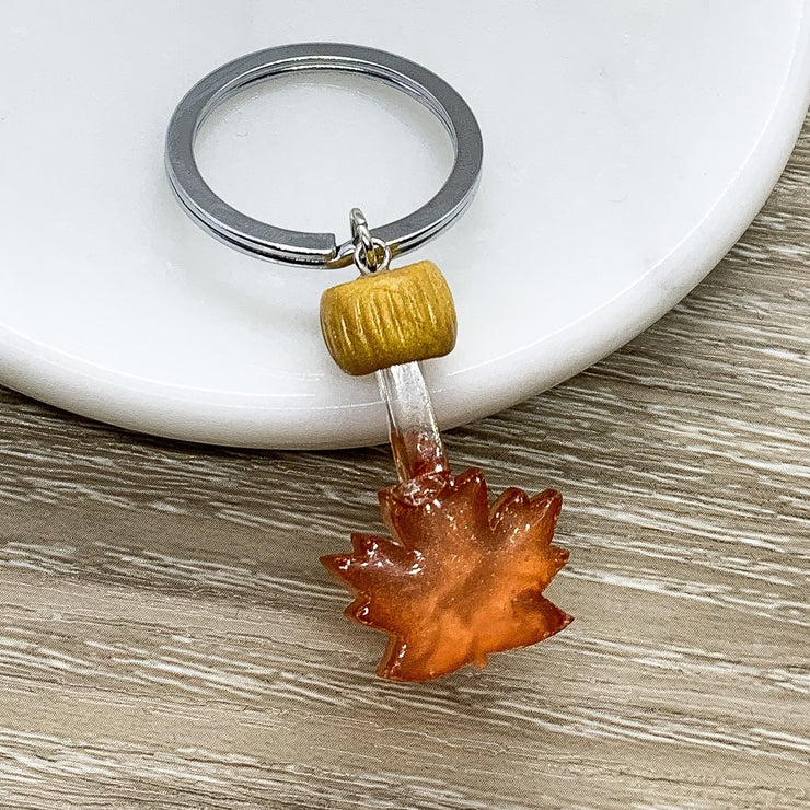 Realistic Maple Syrup Keychain, Tiny Food Charm, Canada Gift, Miniature Maple Syrup Bottle, Mini Maple Leaf Charm, Canadian Seller