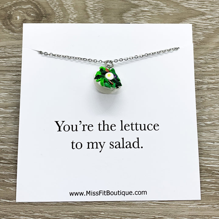 Tiny Salad Charm Necklace, You Are The Lettuce To My Salad Card, Miniature Food Necklace, Friendship Gift, Cute Friends Birthday