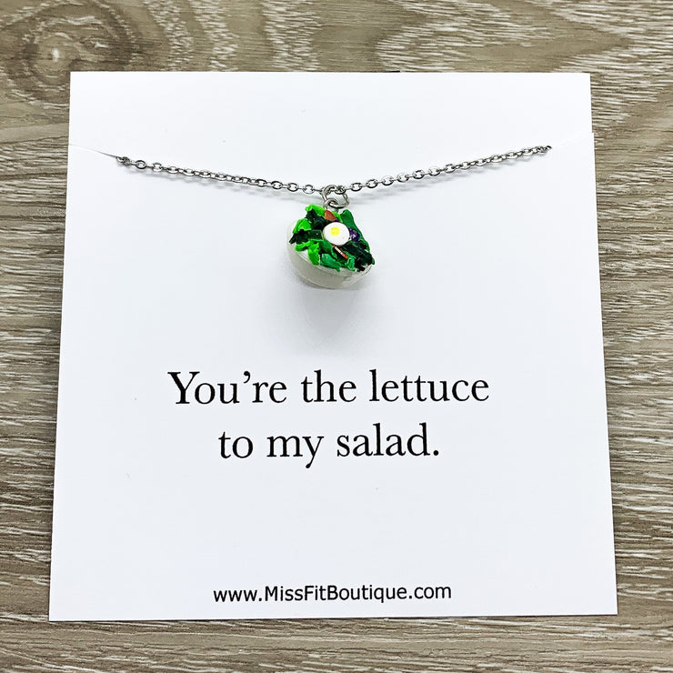 Tiny Salad Charm Necklace, You Are The Lettuce To My Salad Card, Miniature Food Necklace, Friendship Gift, Cute Friends Birthday