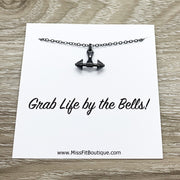 Tiny Dumbbell Necklace, Fitness Jewelry, Grab Life By The Bells, Motivational Gift, Weightlifting Gift, Fitness Gift, Personal Trainer Gift