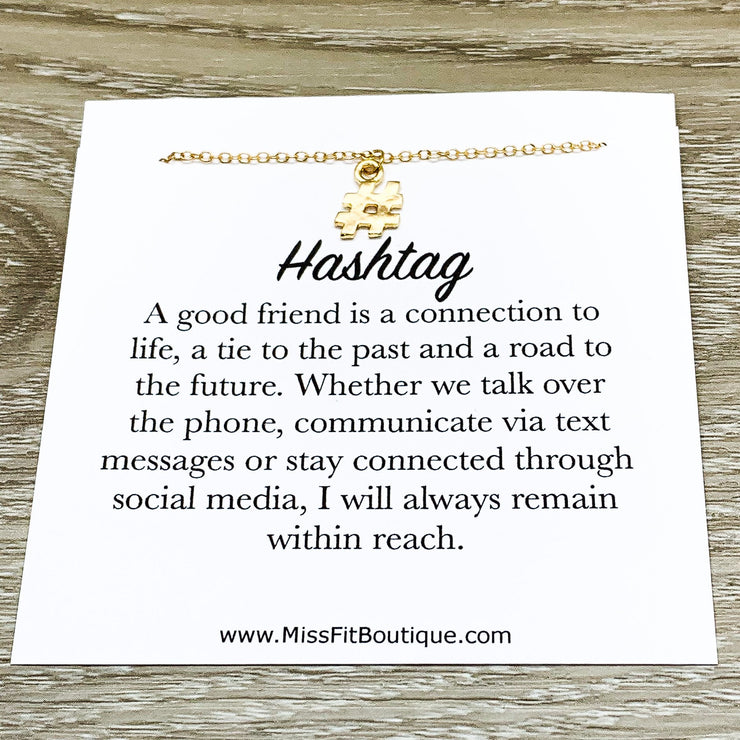 Gold Hashtag Necklace, Quote Card, Dainty Pound sign Necklace, Friends Gift, Connections Jewelry, Inspirational Gift, Symbolic Jewelry