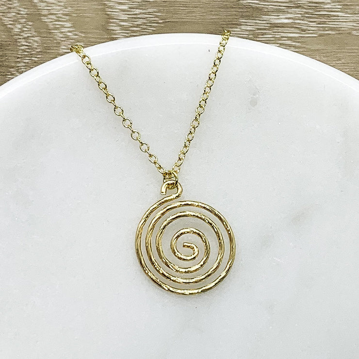 Gold Spiral Necklace, Minimal Swirl Pendant, Quote Card, Dainty Symbol Necklace, Friends Gift Jewelry, Inspirational Gift, Symbolic Jewelry
